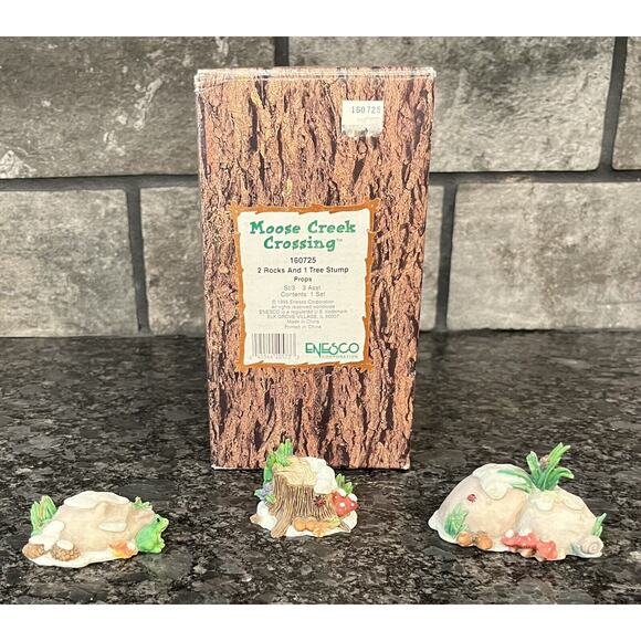 Enesco Moose Creek Crossing 2 Rocks & 1 Tree Stump 1995 Props #160725 - Picture 1 of 6